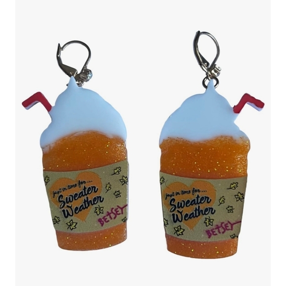 🏷 CLEARANCE! Betsey Johnson Pumpkin Spice Latte Drop Earrings - Picture 6 of 9